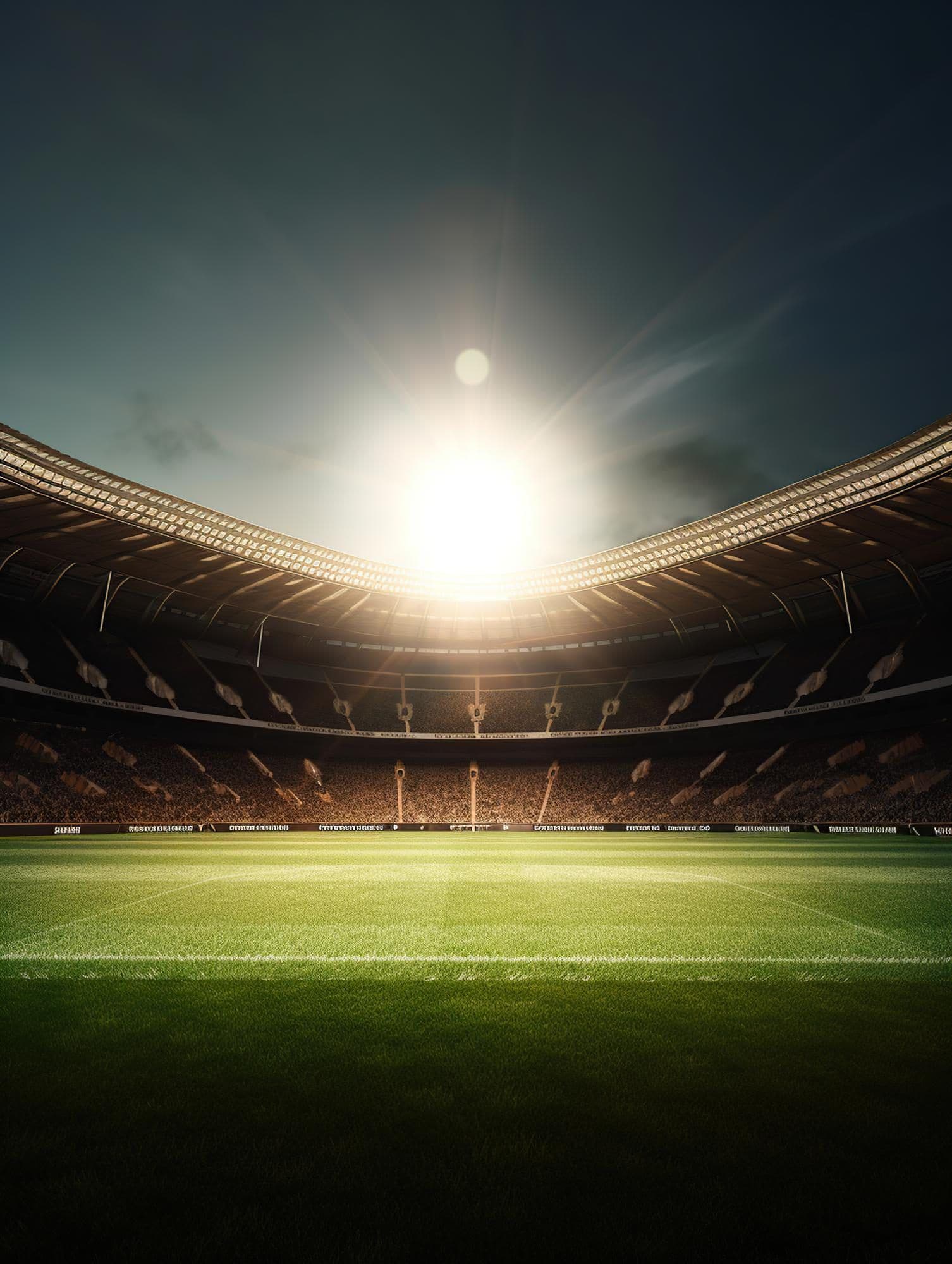Een voetbalstadion bij avondlicht